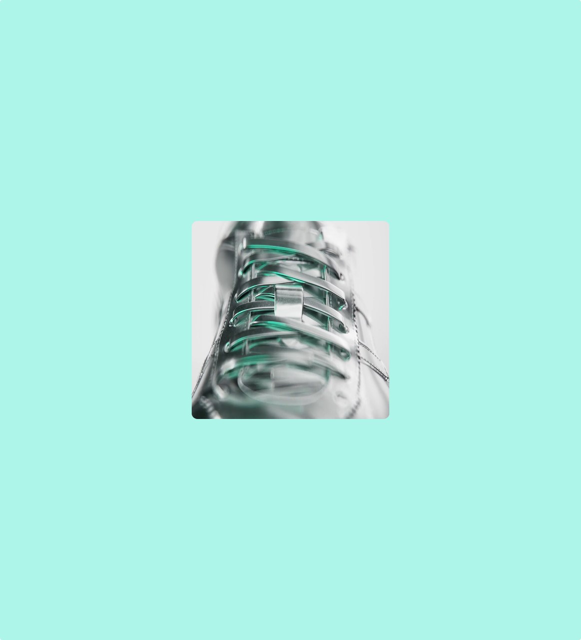 Chrome sneaker laced in mint green, centred on an Afterpay mint background