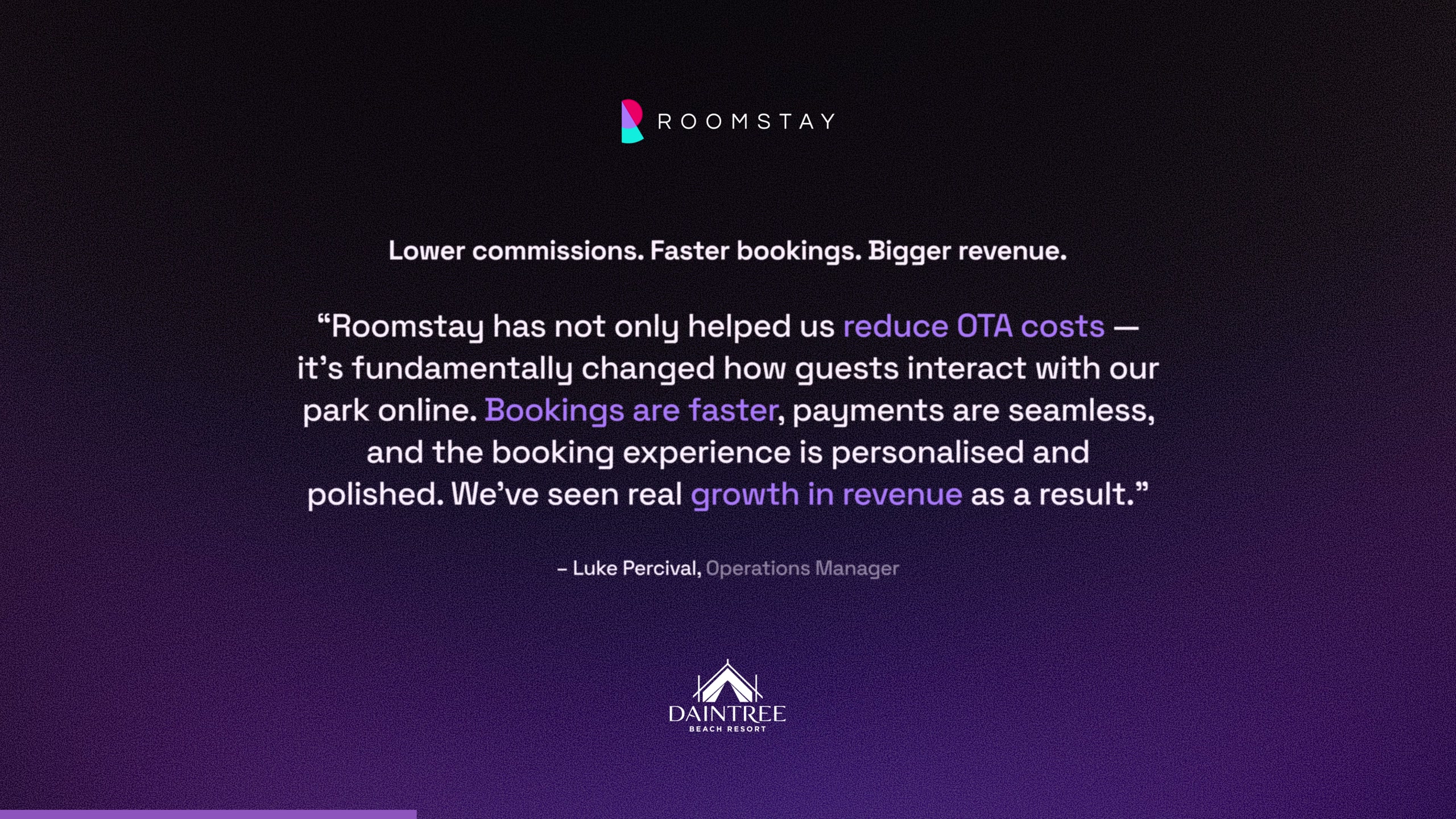 Roomstay quote card: Daintree Holiday Parks on lower commissions, faster bookings and revenue growth